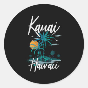 Family Vacation Retro Sunset Hawaii Kauai Classic Round Sticker
