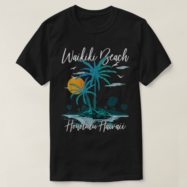 Family Vacation Retro Sunset Honolulu Hawaii Waiki T-Shirt (Design Front)