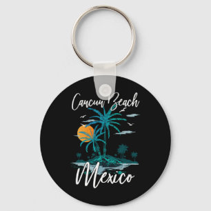 Family Vacation Retro Sunset Mexico Cancun Beach Keychain