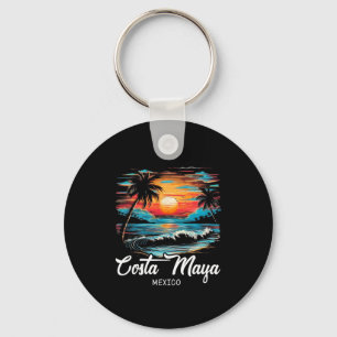 Family Vacation Retro Sunset Mexico Costa Maya  Keychain