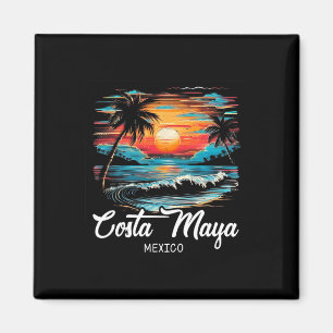Family Vacation Retro Sunset Mexico Costa Maya  Magnet