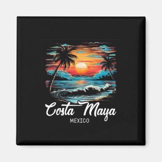 Family Vacation Retro Sunset Mexico Costa Maya Magnet