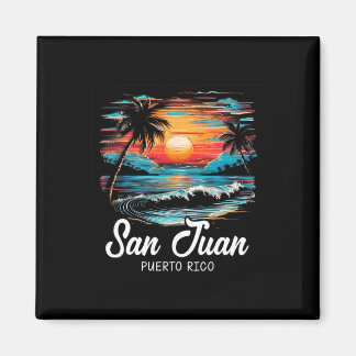 Family Vacation Retro Sunset Puerto Rico San Juan Magnet