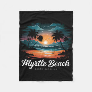 Family Vacation Retro Sunset South Carolina Myrtle Fleece Blanket