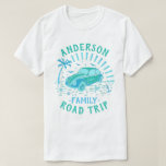 Family Vacation Road Trip Car | Personalized V2 T-Shirt<br><div class="desc">No family road trip is complete without matching t-shirts. These personalized tees show a vintage car, sun rays, a palm tree, and more details inspired by summer. The color palette is sea green and blue on your choice of shirt color. All text can be easily changed through the templates, including...</div>