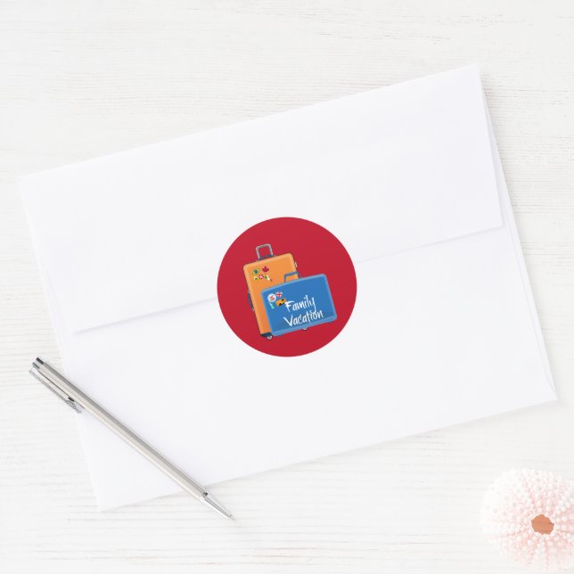 Family Vacation, Suitcases Ready, Classic Round Sticker (Envelope)