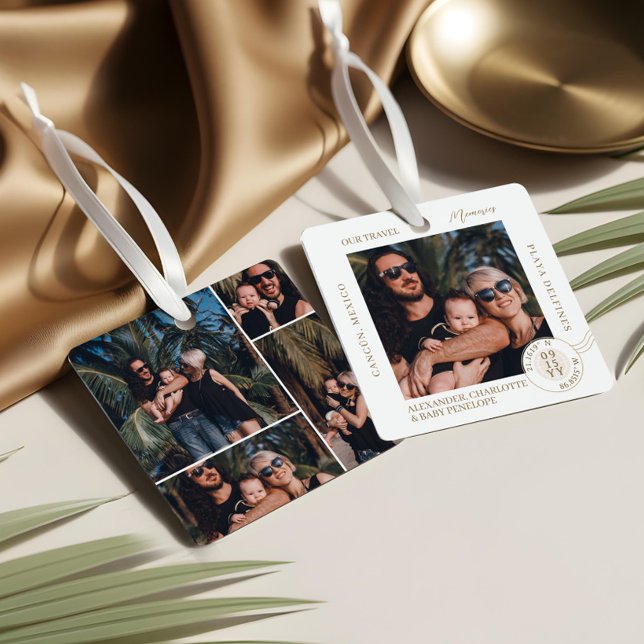 Family Vacation Travel Memories Photo Collage Metal Ornament (Family Vacation Travel Memories Photo Collage Metal Ornament)
