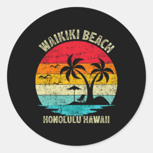 Family Vacation Vintage Retro Honolulu Hawaii Waik Classic Round Sticker