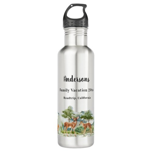 Family vacation woodland forest animals deer stainless steel water bottle