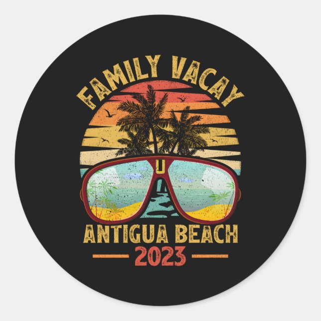 Family Vacay 2023 Barbuda Antigua Beach Classic Round Sticker (Front)