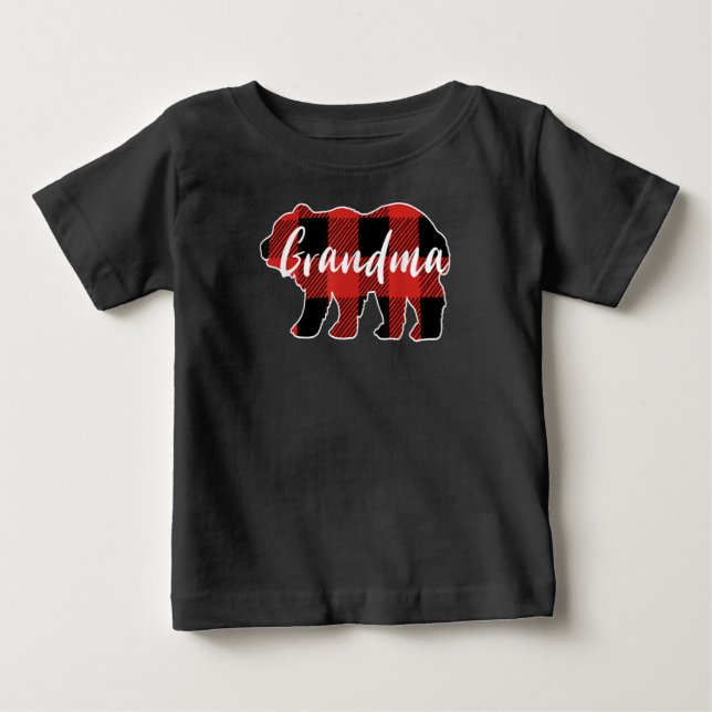 Family Valentine Matching Buffalo Plaid Grandma Baby T-Shirt (Front)