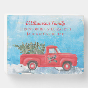 Family Vintage Red Truck Christmas Wooden Box Sign