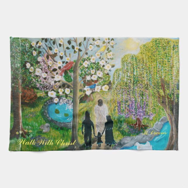 Family Waiking With Christ Kitchen Towel (Horizontal)
