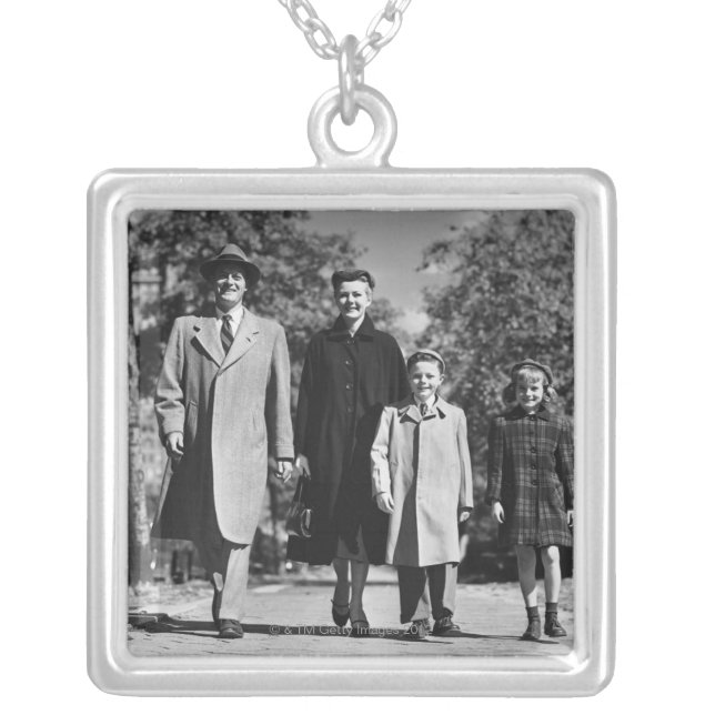 Family Walking Silver Plated Necklace (Front)