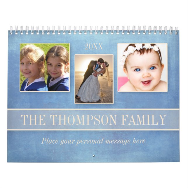 Family Watercolor Floral Personalized Photo Calendar (Cover)