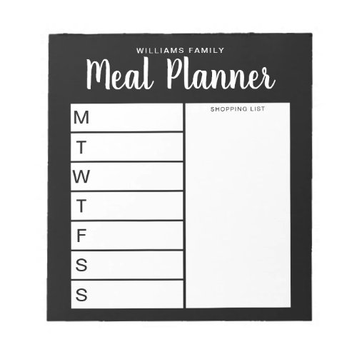 Family Weekly Meal Planner Notepad