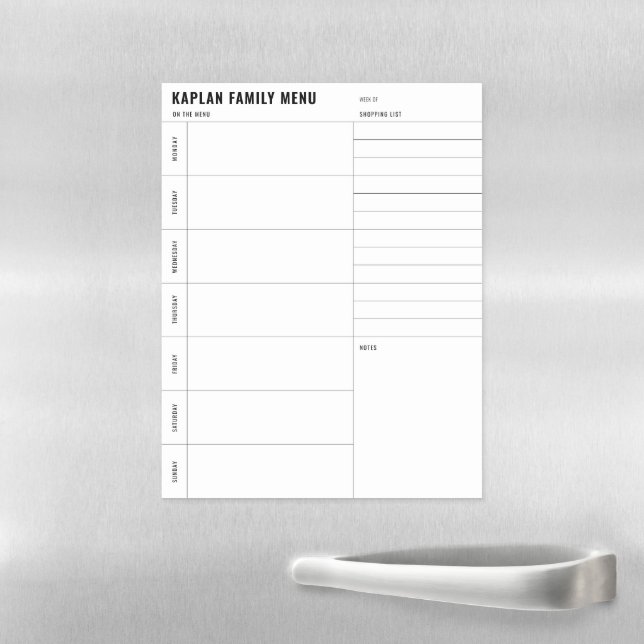 Family Weekly Menu Magnetic Dry Erase Sheet (In Situ)