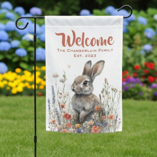 Family Welcome Bunny Meadow Flowers Garden Flag