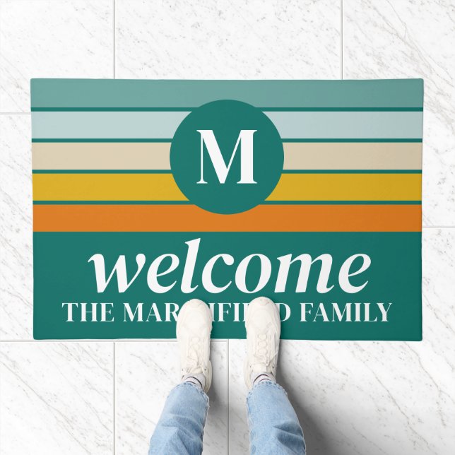 Family Welcome - Retro Stripes Doormat (Indoor)