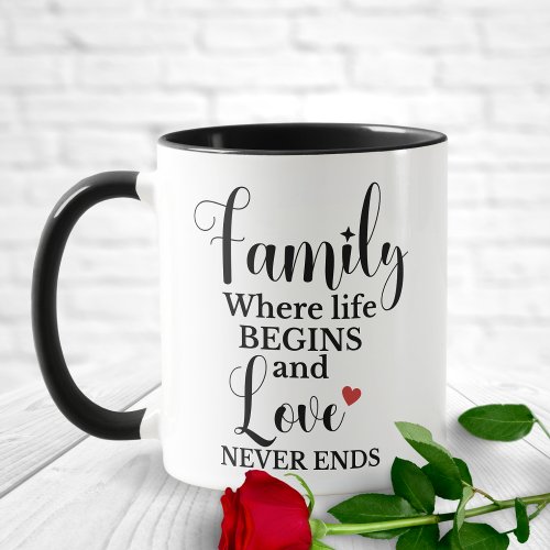Family Where Life Begins and Love Never Ends Mug