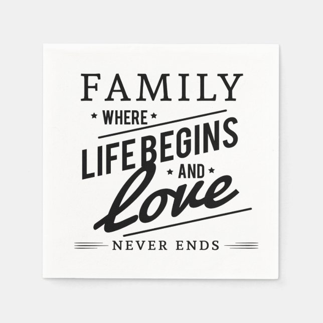 Family where life begins and love never  ends paper napkins (Front)