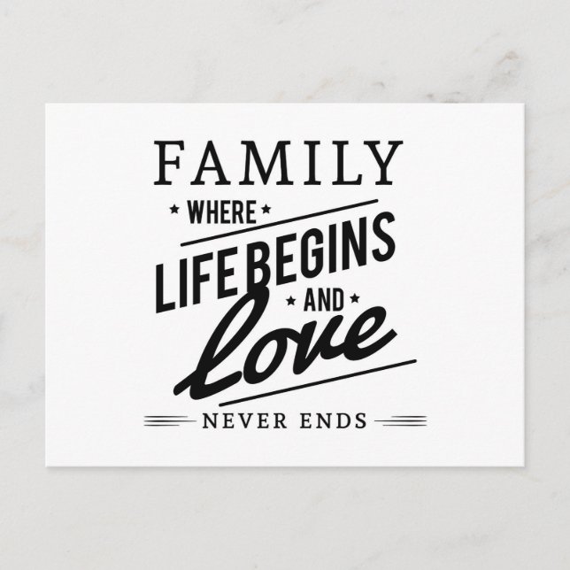 Family: Where Life Begins And Love Never Ends Postcard (Front)
