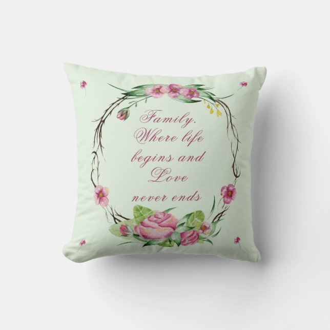 Family - Where Life Begins And Love Never Ends Throw Pillow (Front)