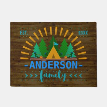 Family Whimsical Camping Theme Rustic Wood | Name Doormat by HaHaHolidays at Zazzle