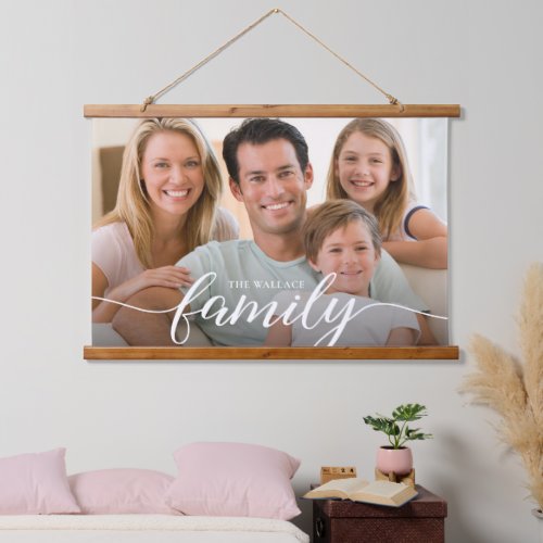 Family white overlay name personalized photo hanging tapestry