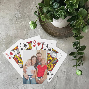 Family White Script Custom Photo Poker Cards