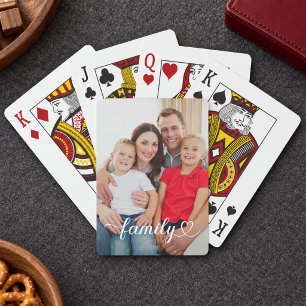 Family White Script Custom Photo Poker Cards