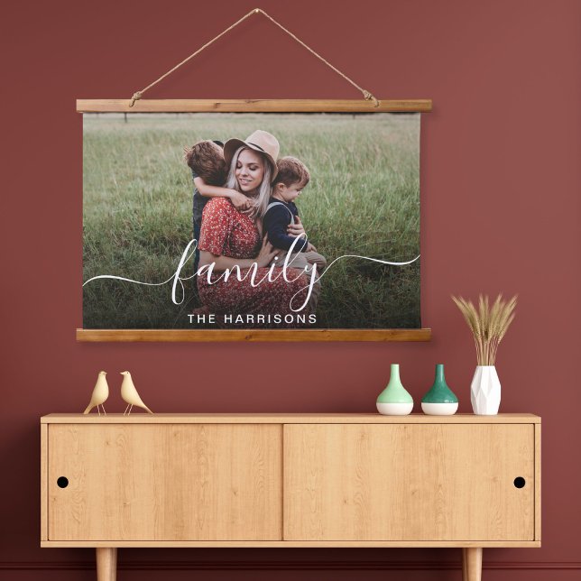 Family White Script Photo Overlay Hanging Tapestry (Creator Uploaded)