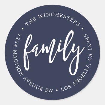 Family White Script Return Address Label by PinkMoonPaperie at Zazzle
