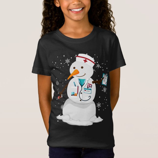 family winter santa snowman nurse christmas tree T-Shirt (Front)