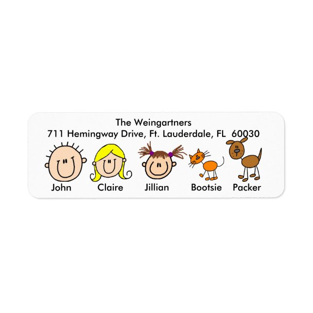 Family With Dog and Cat  Address Labels (Front)