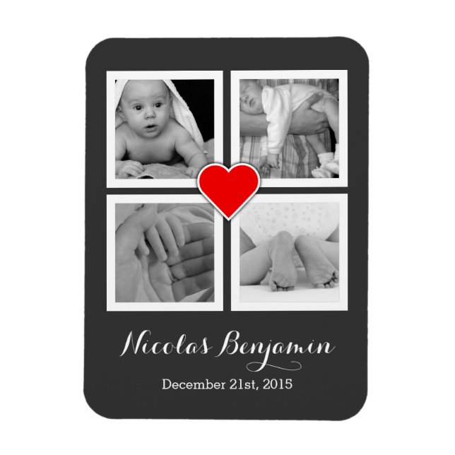 Family with Four Photos and Heart Magnet (Vertical)