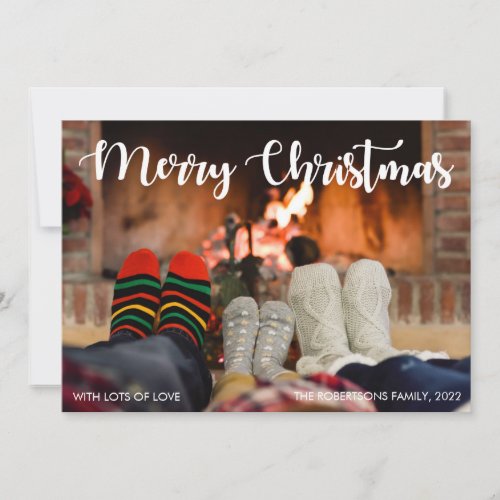 Family with their socks Merry Christmas Photo Card