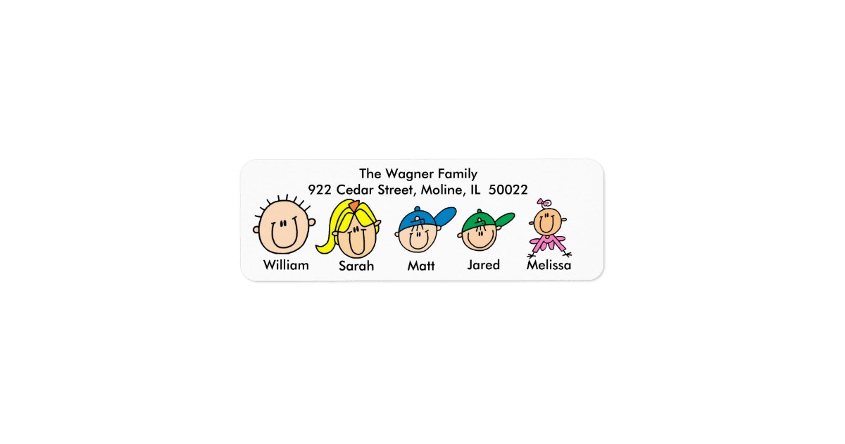 Family address labels stick figures