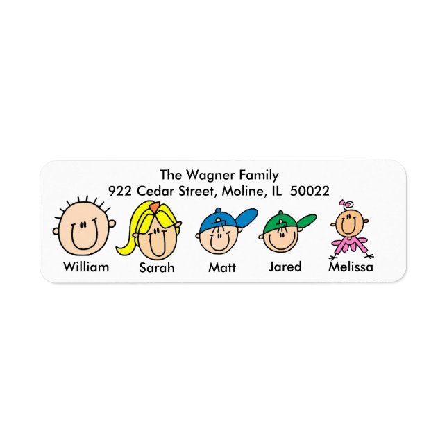 Family With Three Kids Address Labels (Front)