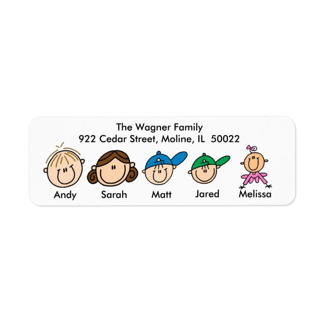 Family With Three Kids Address Labels (Front)