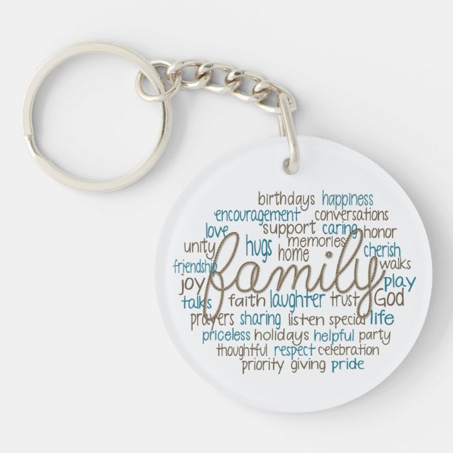 Family Word Cloud With Rope Text Keychain (Front)
