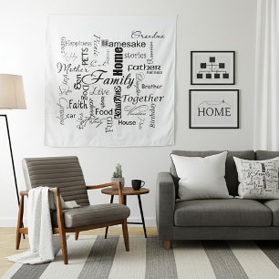 Family word collage tapestry