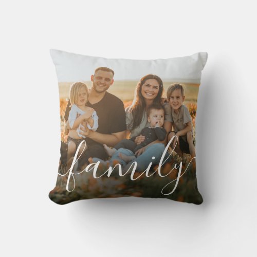 FAMILY Writing Custom Photo Throw Pillow