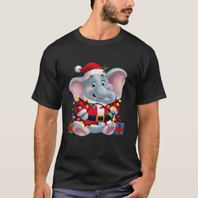 Family Xmas Lighting Santa Elephant Christmas T-Shirt (Front)