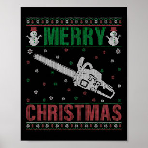 Family Xmas Pajamas Matching Chainsaw Ugly Christm Poster