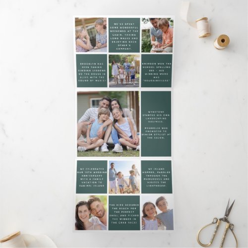 Family Year in Review Photos Green Tri_Fold Holiday Card