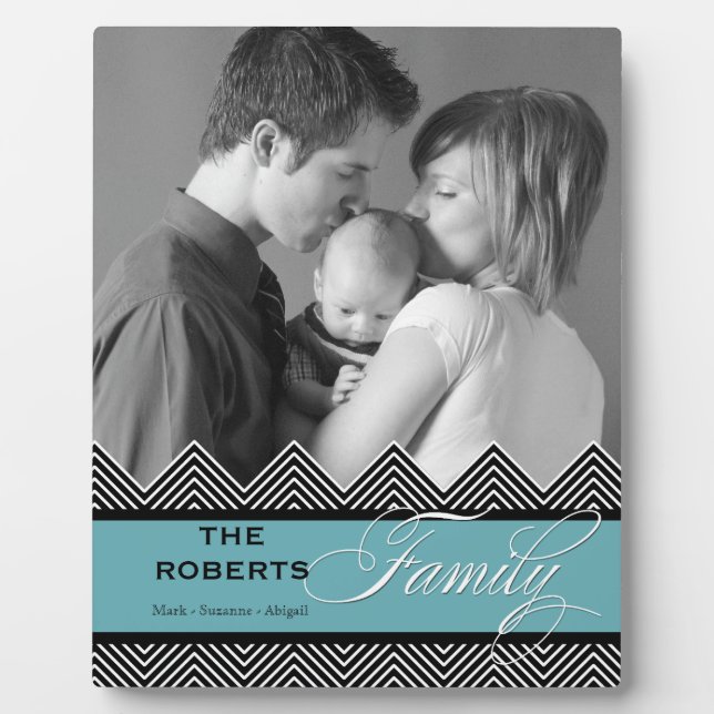 Family Zig Zag Chevron Modern Personalized Photo Plaque (Front)