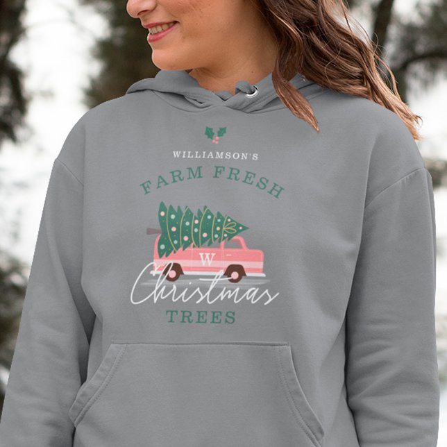 Family's Farm Fresh Christmas Trees Pink Retro Van Hoodie (Family's Farm Fresh Christmas Trees Pink Retro Van Hoodie)