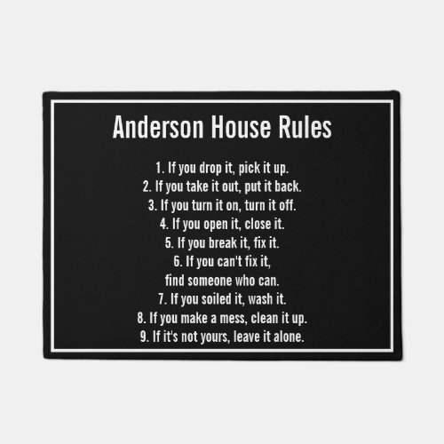 Familys House Rules Black and White Text Template Doormat