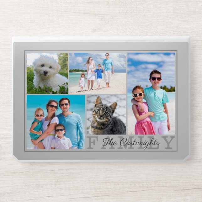 FAMILYScript Name 5 Photo Collage Gray HP Laptop Skin (Front)